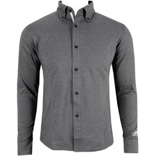 Adidas Herren Business Golf Hemd Langarm Nadelstreifen Shirt Slim schwarz/grau