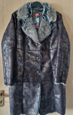 Judith Williams Lederimitat/Webpelz Paisley Muster Mantel Gr. 42 Braun/Gold