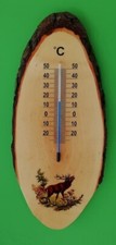 Zimmerthermometer Holz mit Rinde, Hirsch ,Wildmotiv für Diele o. Wintergarten