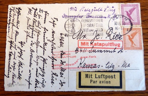 Katapultpost dampfer bremen - bremen, ak
