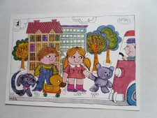 AK Verkehr Erziehung Kinder Bus Straße Hund Ente Teddy 1974 DDR Kunst Verlag