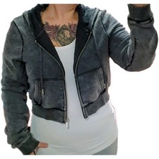 Sportliche Lässige Kurzjacke Sweatjacke L grau Mit Kapuze