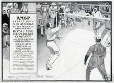 RMSP Kreuzfahrt Schiff Reklame von 1914 Royal Mail Steam Tennis Deck Dampfer Ad