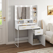 Schminktisch Frisiertisch mit LED-Beleuchtung Spiegel 3 Ablagen 3 Schubladen Tür