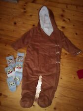 Baby Set Schneeanzug WinterOverall Cord Teddyfleece Gr. 68 Braun + 3x. Söckchen 