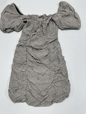 Zara Gr. S Mini-Kleid weiß mit schwarzen Punkten Puffärmel gerafft #LEN