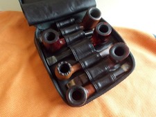 Pfeifen Konvolut 6 Stück in Ledertasche mit Zubehör - Real Briar, WoodArt u.a. 