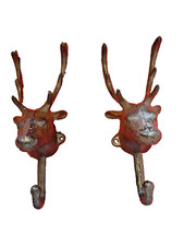 Wand Garderoben Set 2 Hirschköpfe Handtuchhalter Exclusiv Geschenk in Vintage