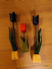 3 Deko Holzblumen Tulpen