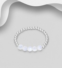 925 Sterling Silber Kugelring mit schimmernden Regenbogen Mondsteinen