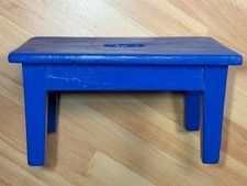 Alter Holzschemel, Massivholz, BxTxH~35x22x19cm Holz-Hocker Vintage, blau