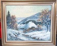 Schneefall/Winterlandschaft/Schwarzwald/ Berge 1970er Realist Ölgemälde signiert