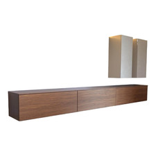 Sudbrock Schrankwand Cubo Holz Lack Nußbaum Natur 469 Glattlack Kaschmir