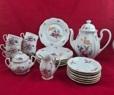 21-tlg. Kaffeegeschirr mit Goldrand Blumen - altes Service / Geschirr 6 Personen