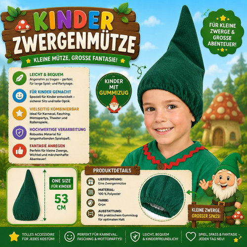 Kinder zwergenmütze grün mit - kinder,