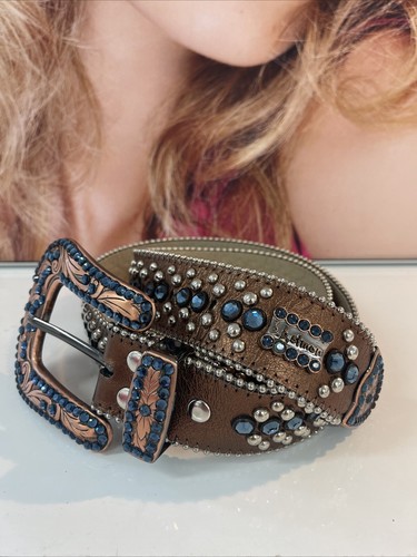Simon gürtel strass blau - b,