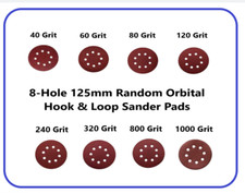 125 mm 5 Zoll Schleifscheiben 40 60 80 120 240 320 800 Körnung Schwingschleifer 8 Loch Pads