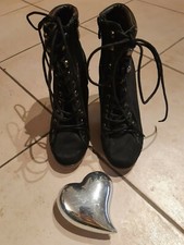 Stiefellette Damen, Absatz 10 cm, Schnürung, schwarz/braun, Gr. 37, Kayla Shoes