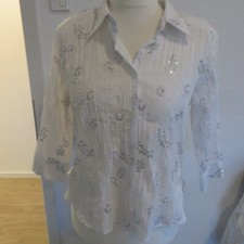 Damenbluse Gr. 40 Bluse Crinkle Hemdbluse weiß Shirt Crash 3/4
