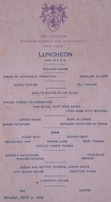 Menükarte Luncheon Leonori New York Madison Avenue 1904