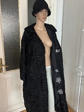 Echter Swakara Persianer Mantel mit Hut – schwarzer Karakul, Vintage Pelz