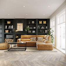 ECHTLEDER BEIGE ECKSOFA SCHLAFSOFA L-FORM WOHNLANDSCHAFT OTTOMANE RECHTS LINKS