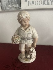 Alice Figur -  Junge mit Hund  und Blumenschale - Dekoration, 26 cm, Naturstein