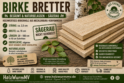 Birke bretter 15x2 - birke, 15x2,5