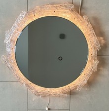 1960 Space Age Wandspiegel rund Eisglas Rand beleuchtet Spiegelunion Flabeg OVP!