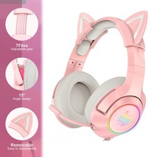Gaming-Headset In Pink Led Einziehbarem Mikrofon Und Abnehmbaren Katzenohren