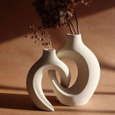 2er Set Keramik Vase Hohle Beige Moderne Vasen Dekovase Nordisches Vasen Deko