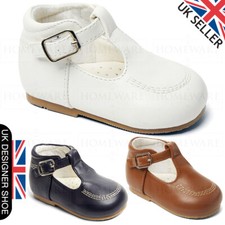 BABY JUNGEN SCHUHE SPANISCHER STIL T-STEG WEISS HELLBRAUN MARINEBLAU UK 3 BIS 8 KLEINKIND KIND