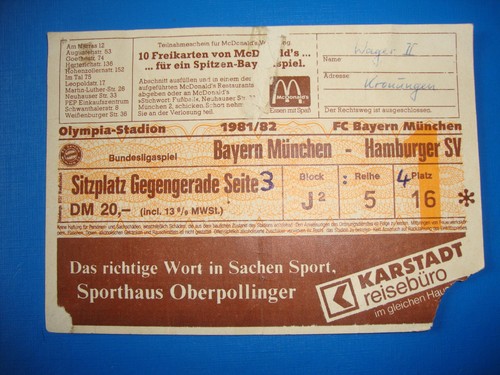 Ticket fc bayern - 81/82,