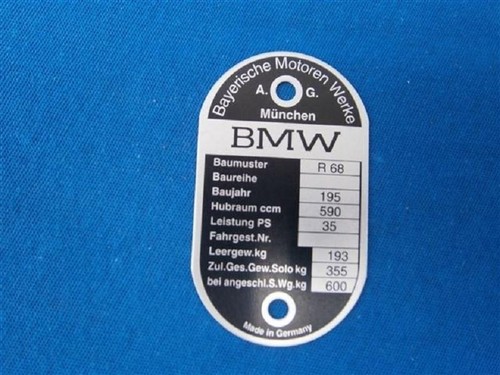 Bmw typenschild r68 - bmw,