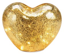 Dekoleuchte Herz Glas Gold, Herz Lampe mit LED Lichterkette, Dekolampe, Leuchte