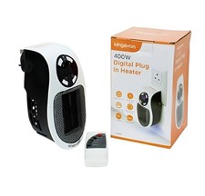 Elektroheizung 400W Plug-In Wand Tragbar 2 Ventilator Geschwindigkeiten Fernbedienung Timer & LED Display