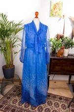 %SALE% Vintage orig 70er Abendkleid blau Chiffon Maxikleid Kleid lang Hippie 38
