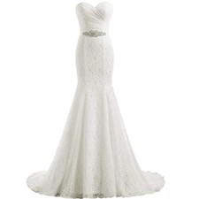 Brautkleid Hochzeitskleid Braut Mermaid Kleid Schleppe Spitze weiß BC606 Gr 42