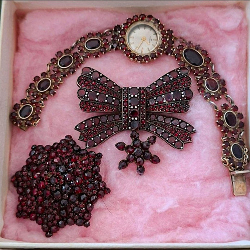 Antike granatschmuck garnitur - granatschmuck,