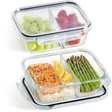 2 Frischhaltedosen 1000ml Glas mit 2 Fächern Vorrats Meal Prep Behälter Lunchbox