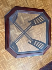 Couchtisch Beistelltisch Mahagoni Holz Sofatisch Wohnzimmer mit Glasplatte  