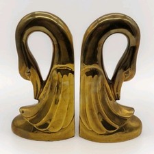 Paar Vintage ☆ poliert Cast Messing ☆ Art Deco ☆ Schwan Buchstützen ☆ um 1950 