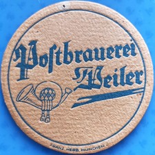 Alter Bierdeckel Postbrauerei Weiler um 1940-50 mit Impressum