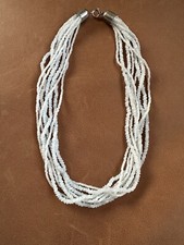 Vintage 8 Reihg. Perlen Collier Glas 46,5 cm Halskette Glasperlen Perlenkette