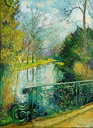 ölgemälde park wasserlauf - park,