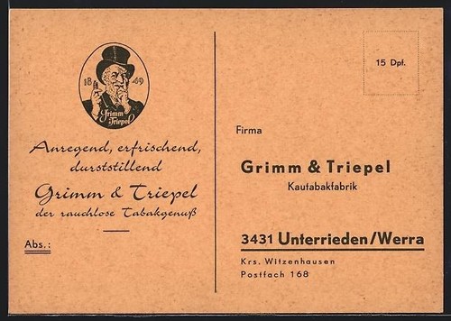 Reklame für tabak grimm - ak, tabak,