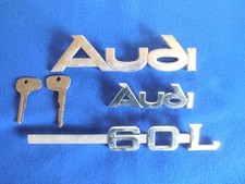 Audi 60, 3 Stück Logo, Schriftzug, aus Metall, 80er Jahre, und 2 Schlüssel