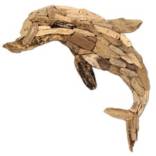 SEESTERN Treibholz Deko m. Delfin (60 cm)Delphin Wanddeko Driftwood Holzdeko1322