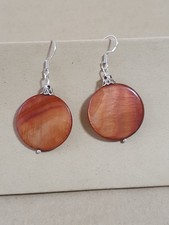 Damen OHRRINGE mit Perlmutt Edelstein Braun, 924 Silber Haken,  Unikat