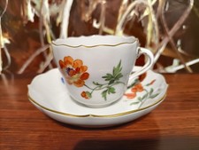 MEISSEN neuer Ausschnitt, edle Mokkatasse mit Untertasse, Blumenmalerei - Mohn